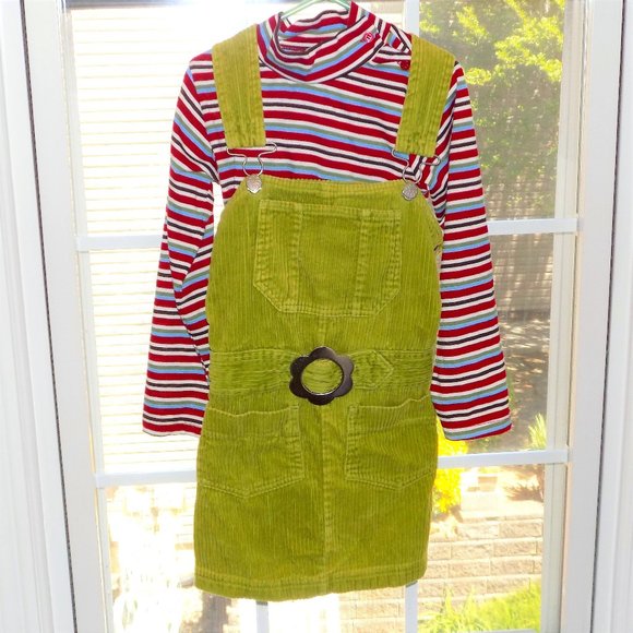Little Girls Green Corduroy Dress Set Size 8 Dress Size 6 Shirt